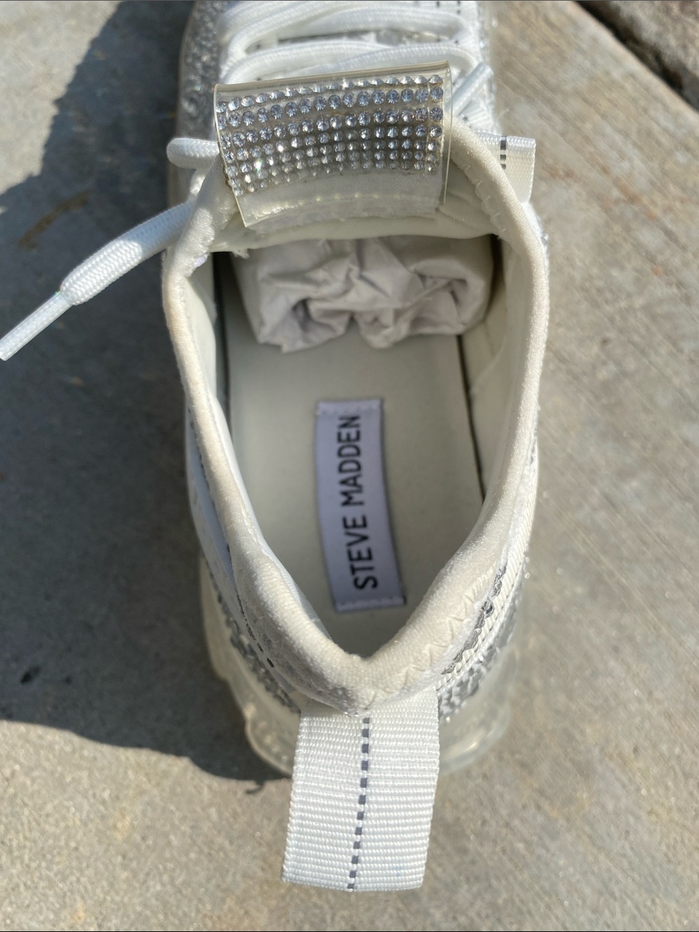 Steve Madden White Crystal Embellished Chunky Sneakers - Picture 11 of 16